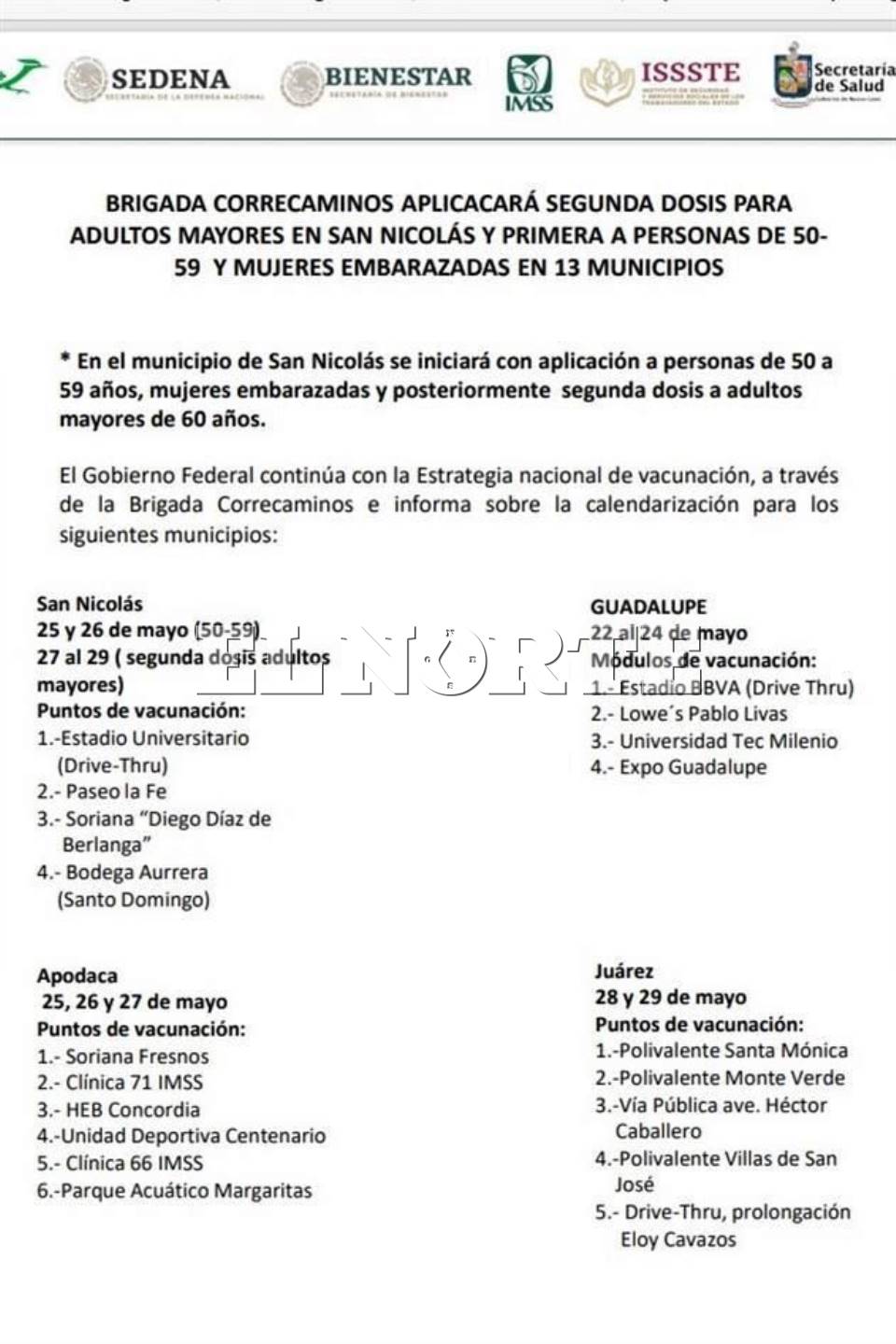 Alistan vacunación a mayores de 50 en 13 municipios